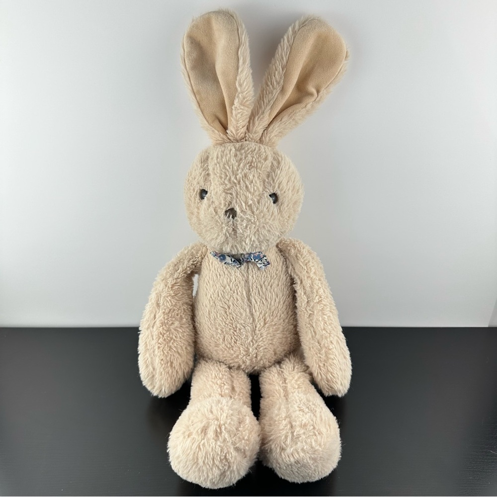 Miniso Beige Tan Bunny Rabbit 17” Plush Stuffed Animal Blue Floral Bow